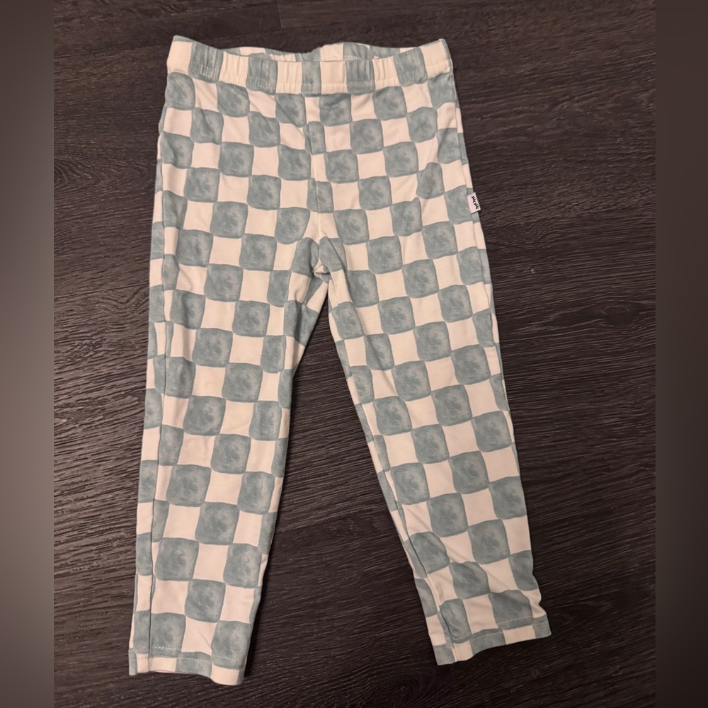 Little Sleepies Blue & White Checkered Bamboo Baby Leggings 18-24 Like New